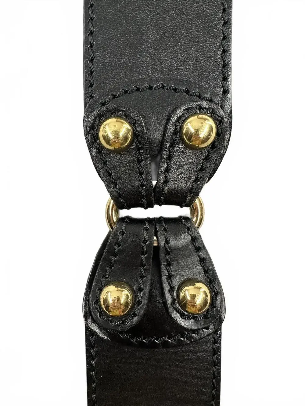 Black Genuine Leather Wide Belt with Gold Hardware